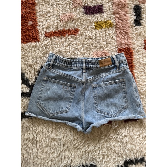 Show Me Your Mumu Denim Shorts High Waist Distressed Raw Hem Light Wash 26 L2 - Picture 2 of 7